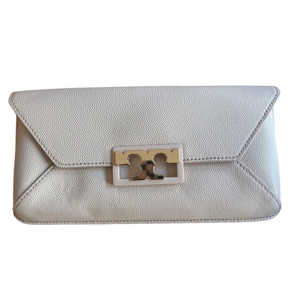 Tory Burch Handbags - $398 NWOT TORY BURCH Gigi Envelope Clutch Handbag Beige Pebbled Patent Leather